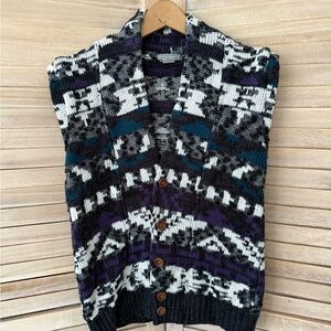 Vintage Black and Purple Patterned Shawl Collar Cardigan Sweater